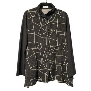 Terra by SJ Apparel Button Down Ruffle Collar Jacket Black Grey Geometric L Work